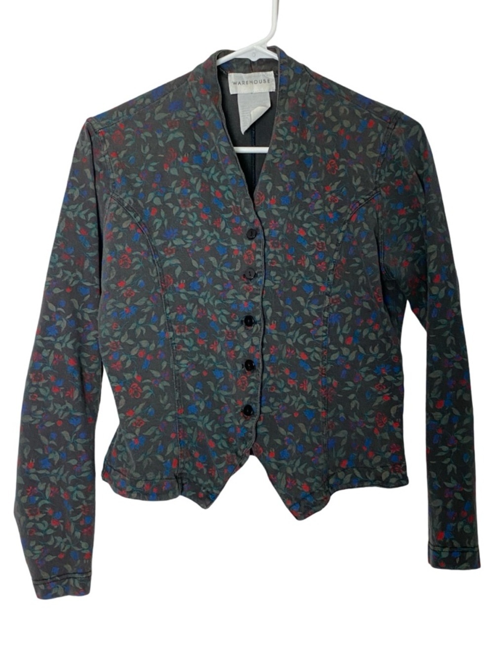 Vintage Y2K Floral Blazer Womens Size Small Crop Knit Gray Multi Warehouse